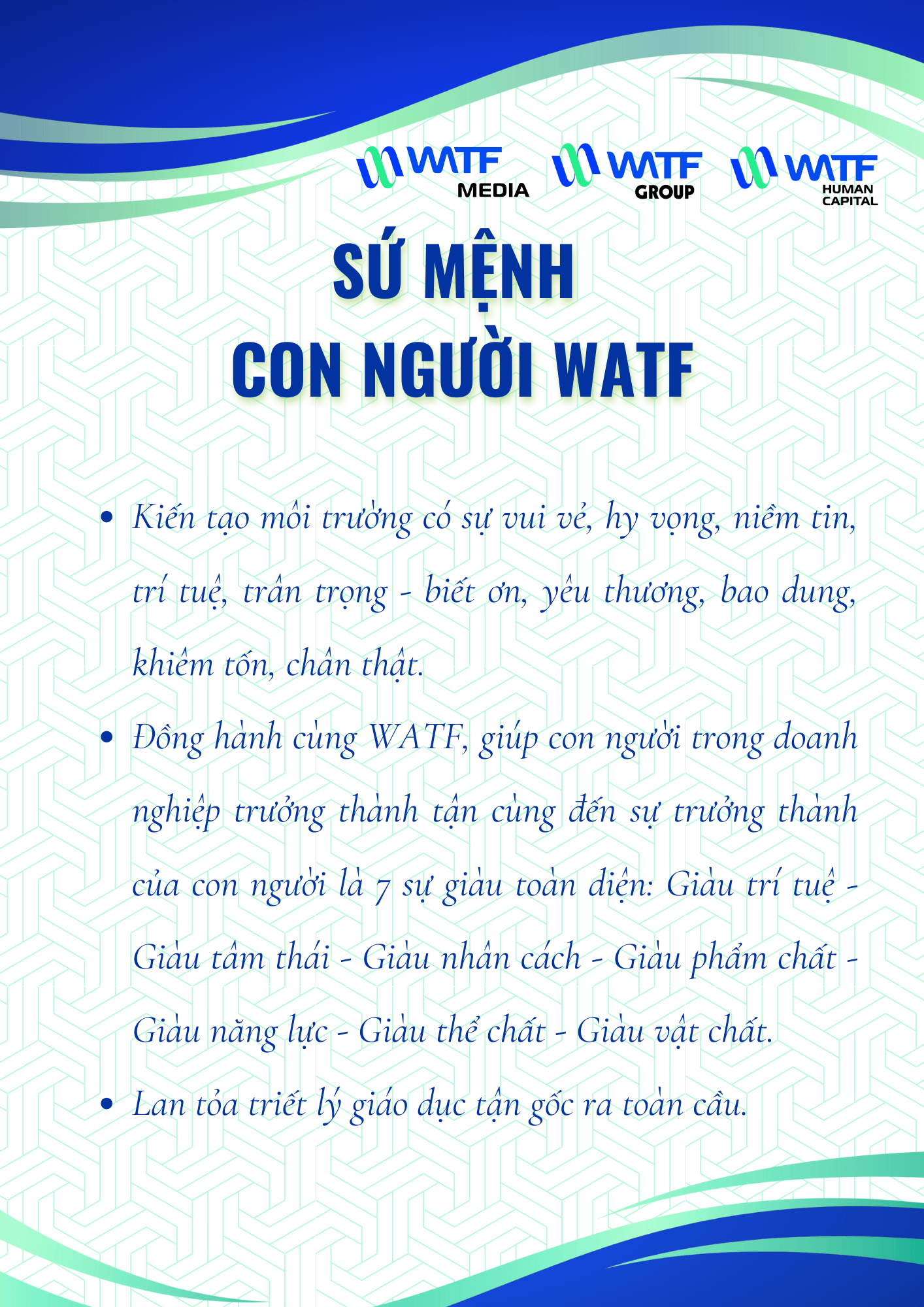 SỨ MỆNH CON NGƯỜI WATF 1